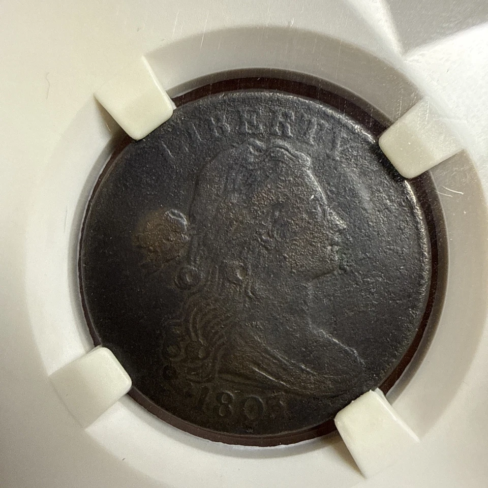 Busto drapeado 1803 centavo grande fecha pequeña fracción moneda rara ¡sin precio base! Foto 3 de 4