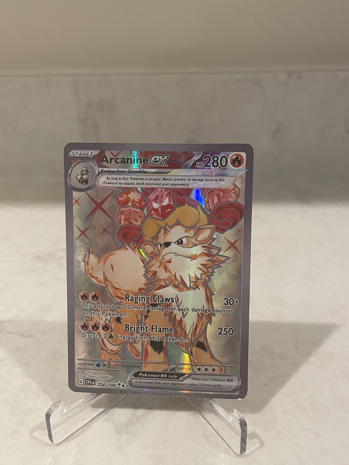 Arcanine ex Tera Full Art 224/198 SV1 Scarlet & Violet Pokemon Card NM