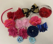Lot of 13 NEW Girls Hair Bows Headband, Bun Clip, Flowers Bling Pink Red Navy