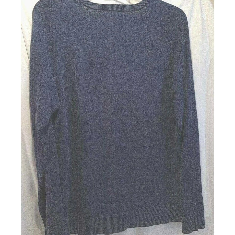 Camiseta tejida Alfani para hombre azul negro pulóver a rayas cuello en V 100 % algodón XL Foto 3 de 4