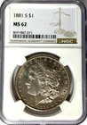 1881 S $1 Morgan Silver One Dollar MS62 San Francisco NGC