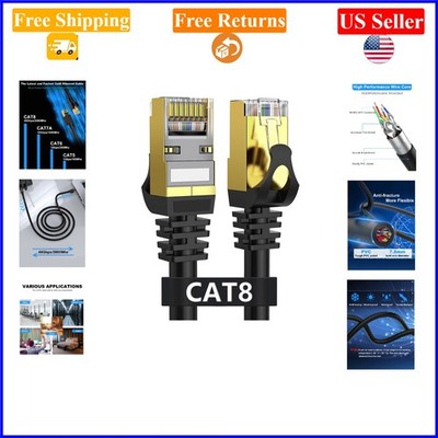 100Ft Black Cat8 Ethernet Cable Shielded Outdoor Indoor High Speed 40Gbps