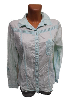 Bluse L 44 langarm Hemdbluse grün Damenbluse Damenhemd Kragen Taschen Baumwolle