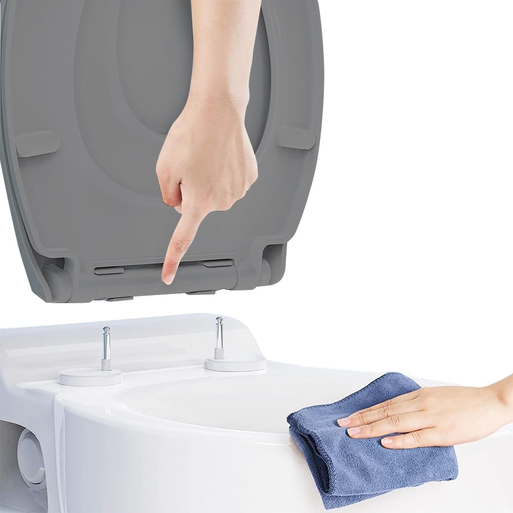 Ram® Grey Quick Release Soft Close Toilet Seat with Hinges Bathroom Bowl Seating ABS Toilet Seat - Image 3