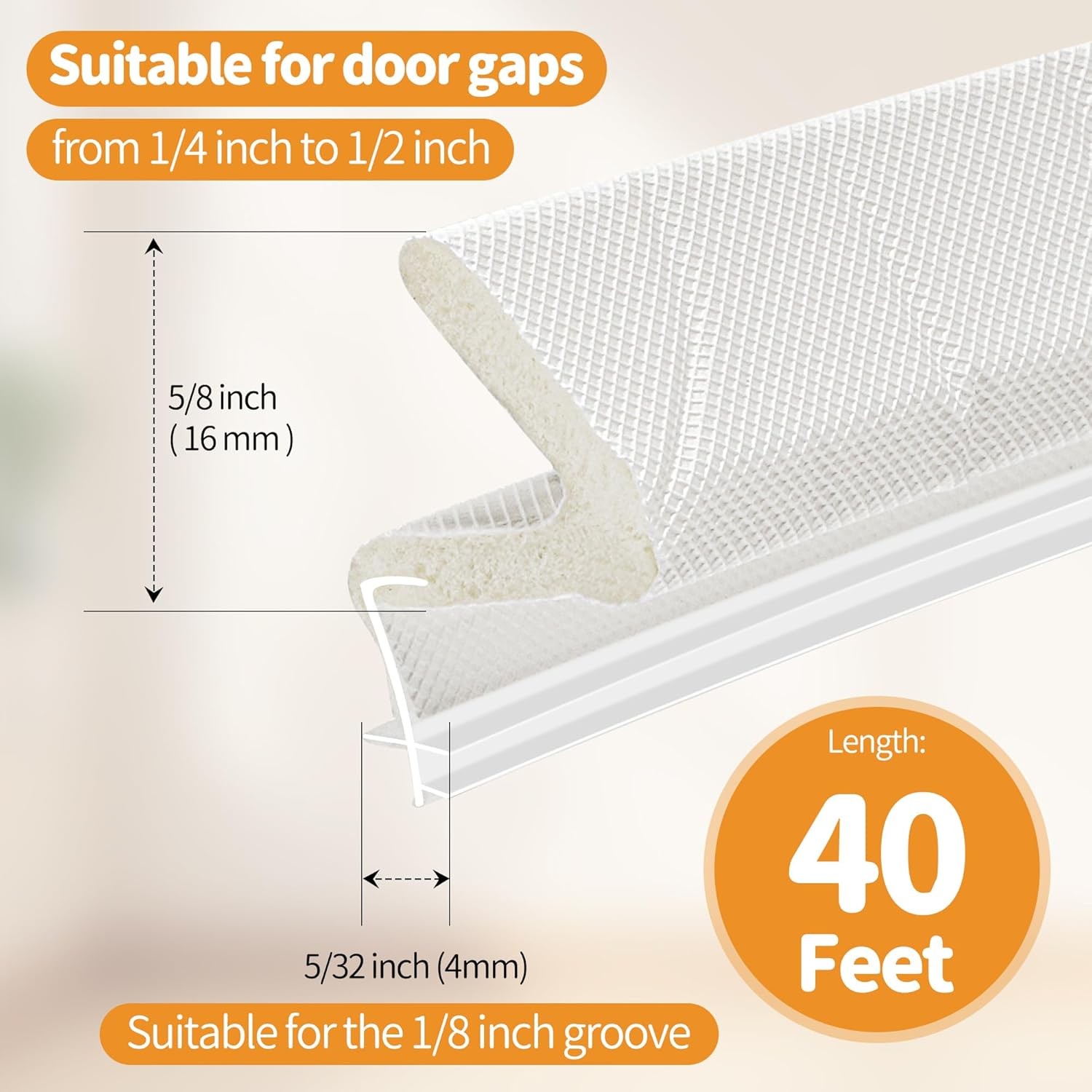 40FT Weather Stripping Door Seal Strip – Soundproof Door Frame Seal for Large 