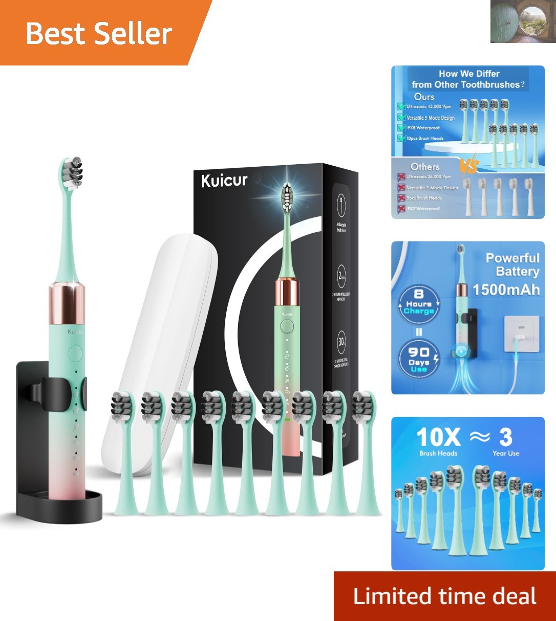 Sonic Electric Toothbrush with 10 Brush Heads and Ergonomic Design for Comfort