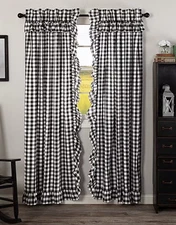 VHC Brands Annie Buffalo Black Check Ruffle Set of 2 Curtain Panel 84 x 40in