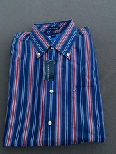 Tommy Hilfiger Shirt Mens L Red Blue Striped 80's 2 Ply Long Sleeve Button Down