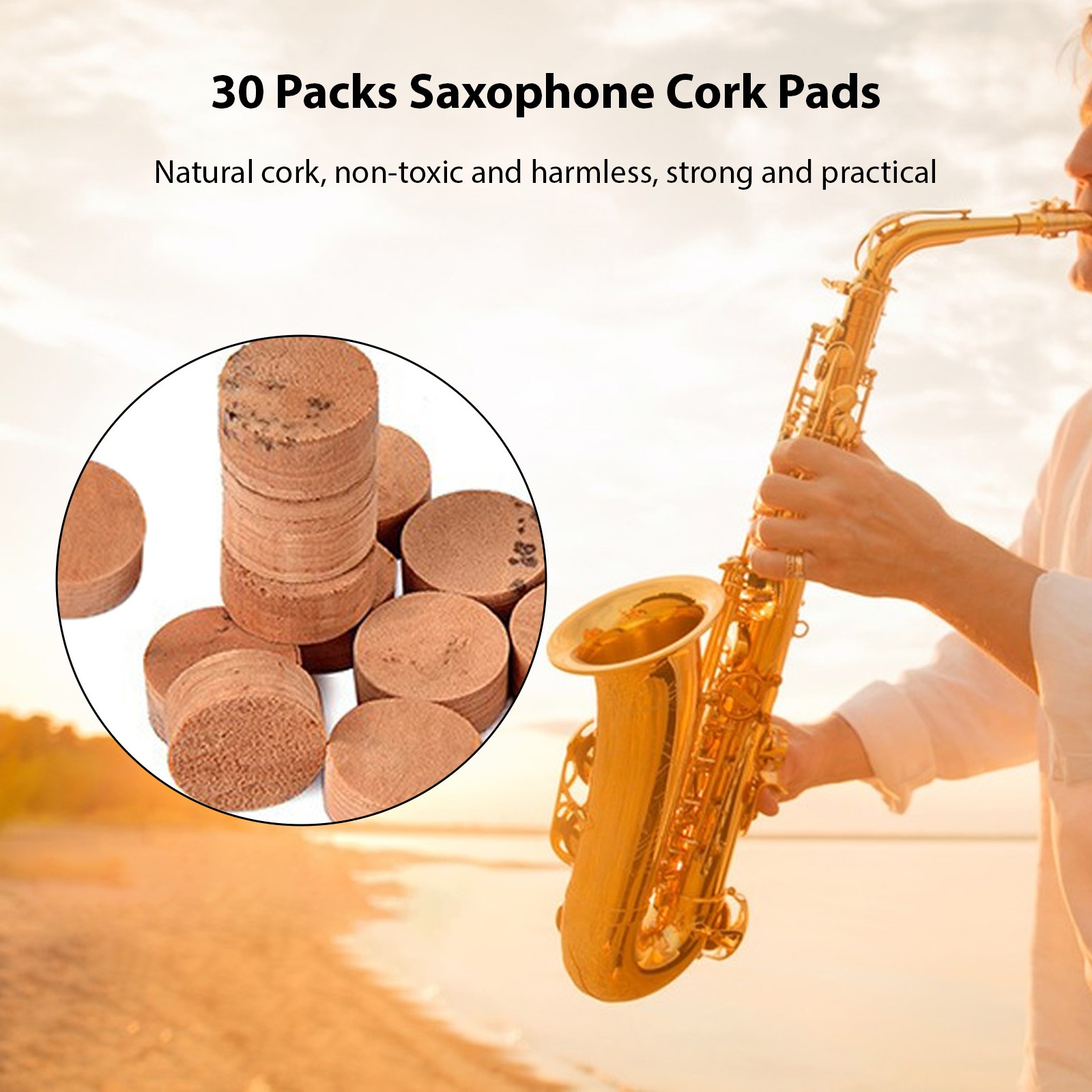 30 Packs Saxophone Cork Pads Noise Reduction Silence Sax Replacement Parts EFIY