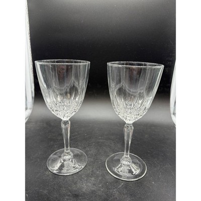 Vintage Crystal Wine Glasses Diamond Cut Fluted Stemware Set of 2 Clear Glass