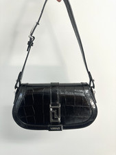 Authentic Versace Greca Goddess Black Croc-Embossed Handbag W. Dust Bag