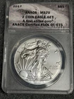 2017 ANACS MS70 American Silver Eagle Dollar, U.S. .999 1 oz ASE bullion Coin