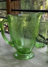 Hazel Atlas Glass Co. Florentine No. 1 Poppy Green Footed Pitcher
