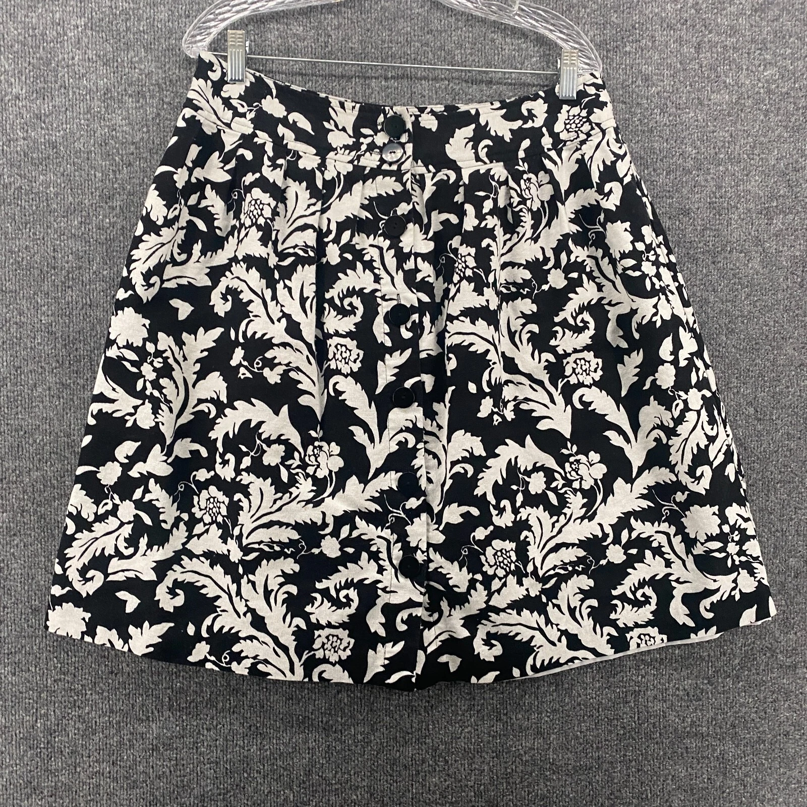 Bob Mackie Linen Skirt Size 14 Black Paisley A-Line Button Up Flowy Barn Farm