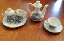 Miniature Doll Vintage porcelain 8 Piece Tea Set with Cottage Scene