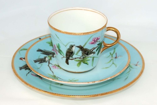 RARE ANTIQUE AESTHETIC MOVEMENT MINTON HAND PAINTED TRIO CUP, SAUCER & PLATE - Picture 21 of 22