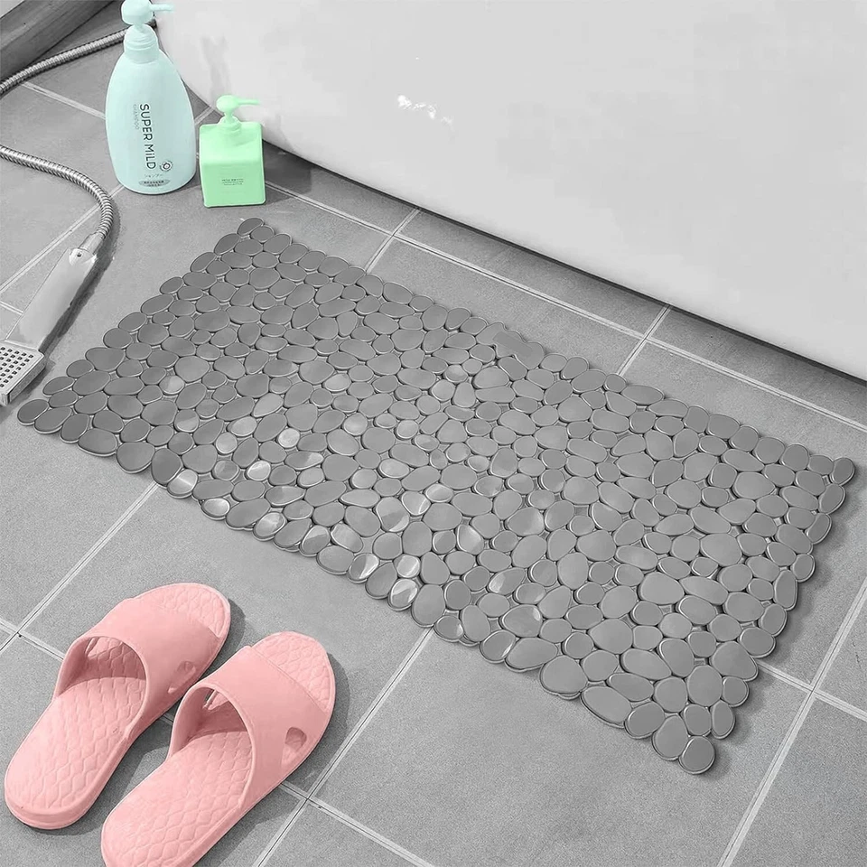 Alfombra de ducha de guijarros, antideslizante y lavable a máquina con ventosas y orificios de drenaje Foto 3 de 4
