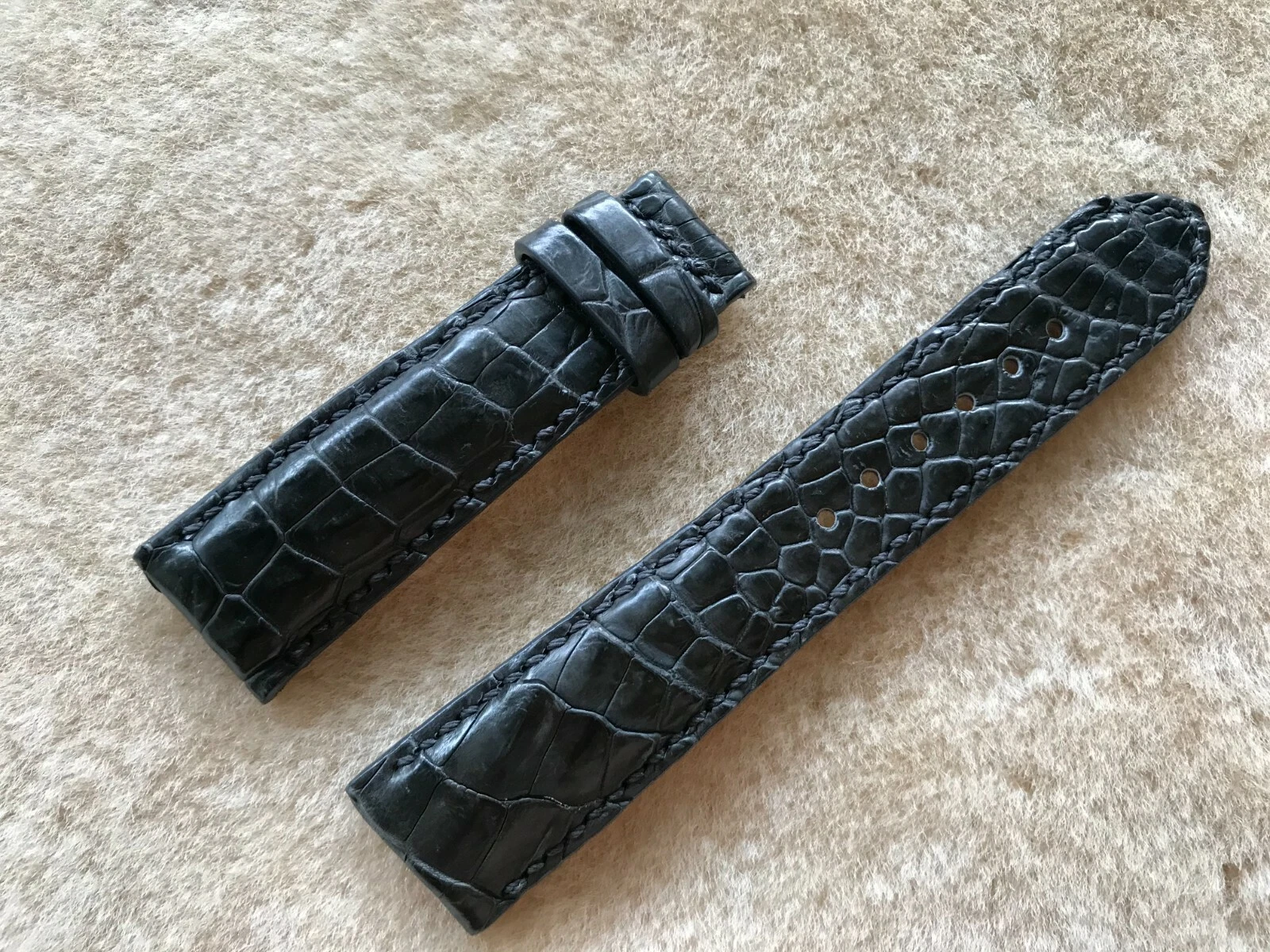 22mm/18mm Gray Alligator Crocodile Embossed Leather Watch Strap Band