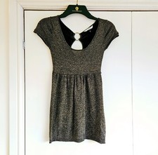 gold bronze metallic mini dress long top evening size 8 backless party NEW brown