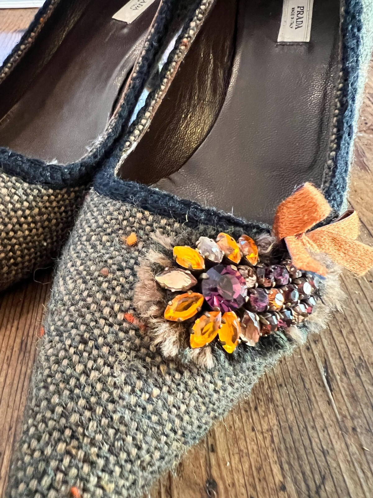 Authentic Prada Tweed Pattern Bow Accent Pumps - … - image 3