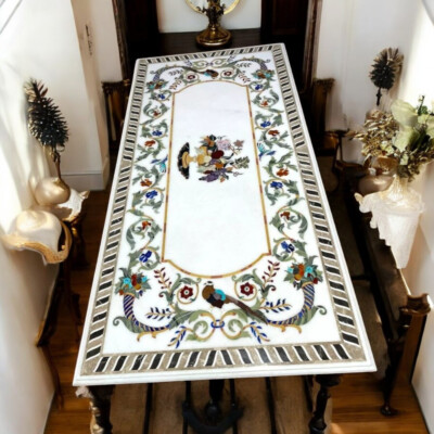 76.2cmx152cm Weißer Marmor Dining Table Top Semi Precious Inlay Art Hotel Möbel