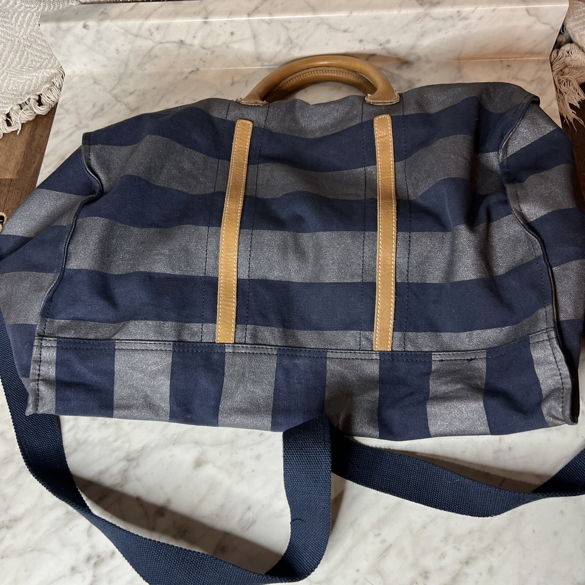 AMERICAN EAGLE Large Navy Blue & Denim Canvas & Tan Leather