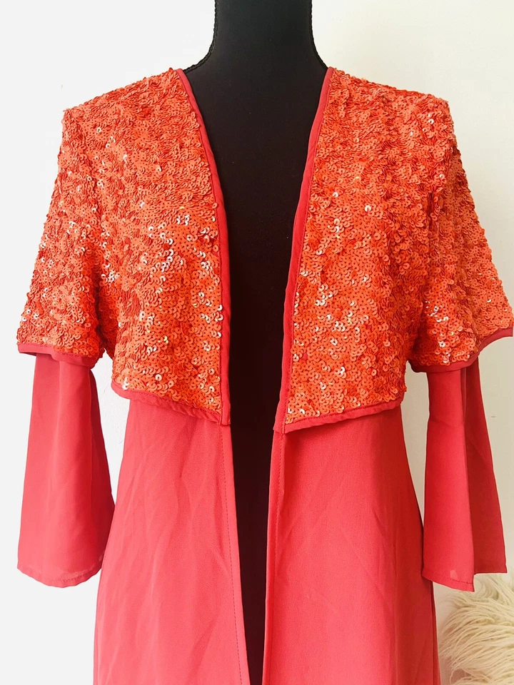 Cárdigan Sass & Bide Talla 10 Lentejuelas Top Mangas 3/4 Color Naranja Largo Foto 2 de 4