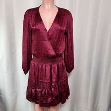 Michael Kors Julia Faux Wrap Ruffle Hem Mini Dress Size M Dark Ruby Cheetah NWT