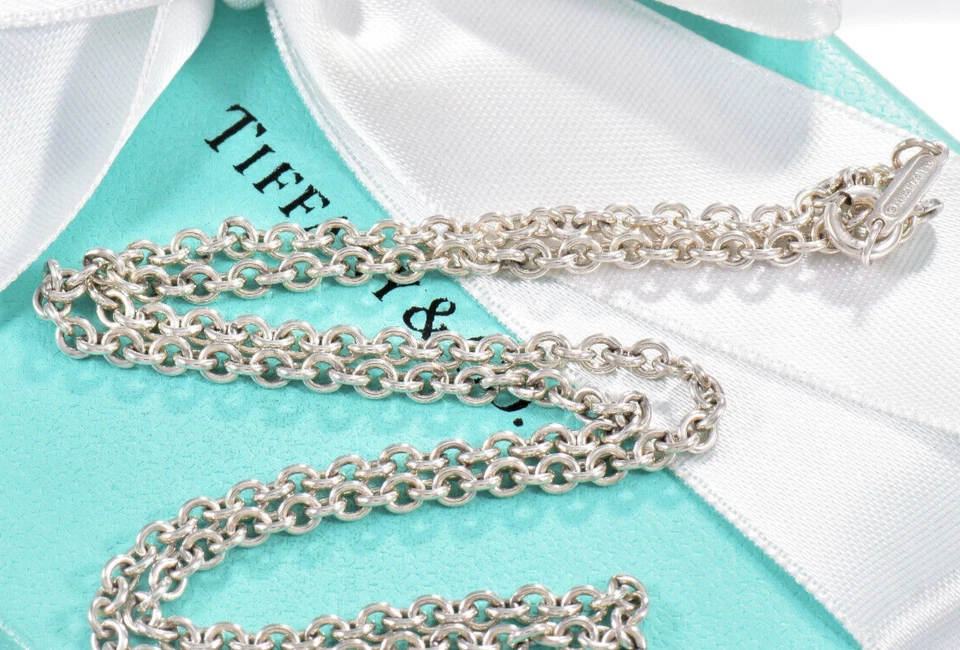 Collar Tiffany & Co Plata 3mm Grueso Bordillo Cadena 36.2" Para Colgante y Bolsa Raro Foto 2 de 4