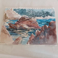 Original Watercolor By Peg Humphreys, Pt Lobos CA & tree Sketch 12"x8.5"