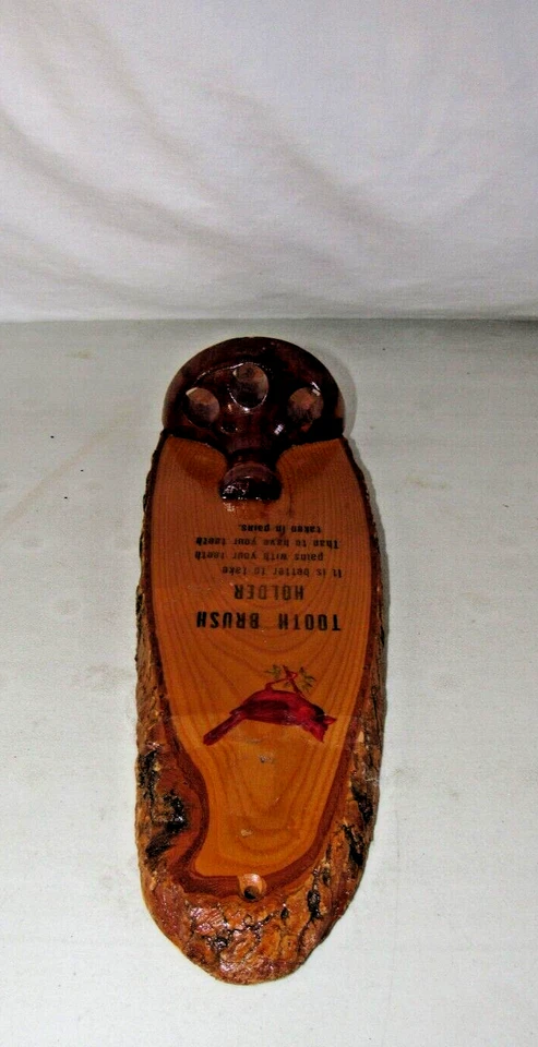 Vintage Rustic Wood Cardinal Hillbilly Toothbrush Wall Mount Holder - Image 4 of 4