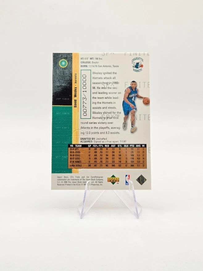 David Wesley 1998-99 SPx Finite Bronze SP /10000 #17 Hornets - Image 2 of 2
