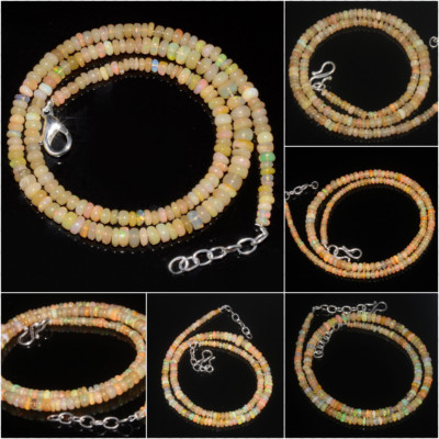 Ethiopian opal Smooth Rondell Beads Gemstone  Necklace of Different varieties