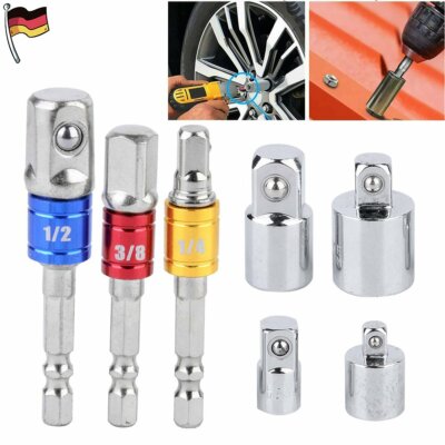 7 Tlg Stecknuss Adapter Sechskant Auf 1/4'' 1/2'' 3/8'' Zoll Vierkant Nuss Halter