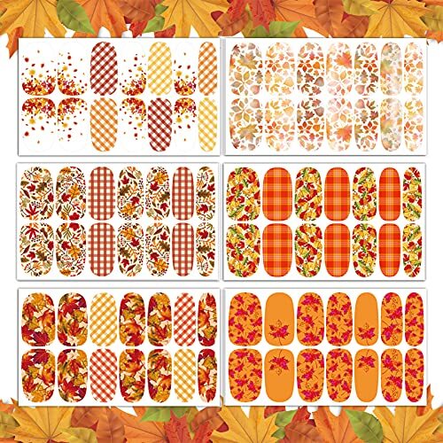 12 Sheets Fall Nail Wraps Stickers Autumn Nail Polish Strips Self-Adhesive - Picture 3 of 7
