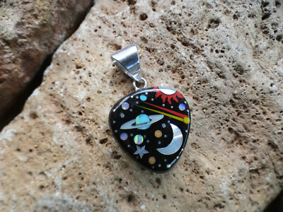 Planets Moon Night Sky Gemstone Opal Aluminum Sterling Silver Alloy Pendant AK71