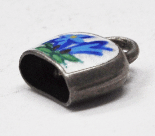 Sterling Silver Guilloche Enamel Cow Bell Flower Charm 15mm x 12mm - Picture 3 of 3