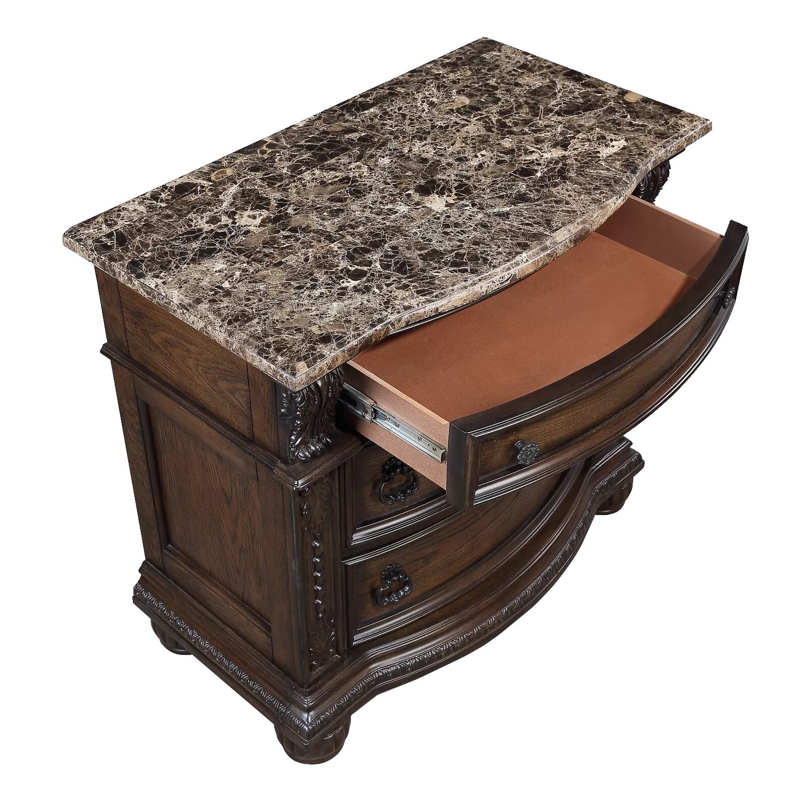 NEW 5PC Master Queen or King Bedroom Suite Coffee Brown Marble Top Bed/D/M/N/C