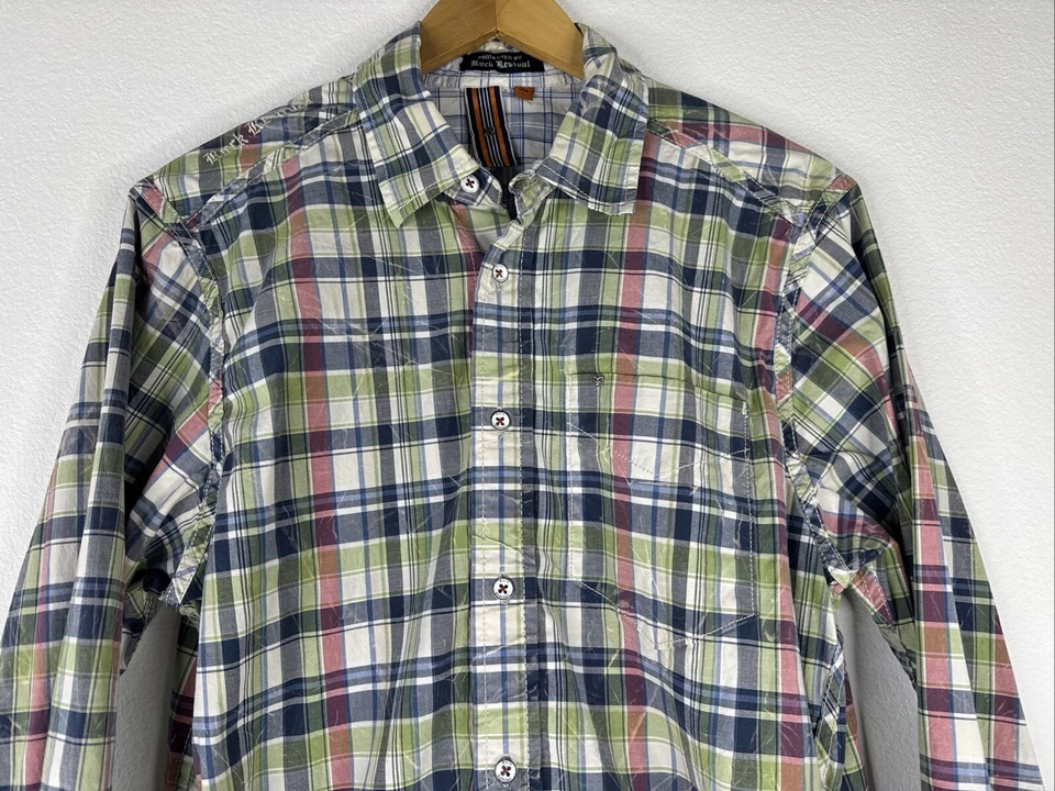 Camisa Rock Revival Abotonada Para Hombre Talla L Cuadros Manga Larga Bordada Foto 2 de 4