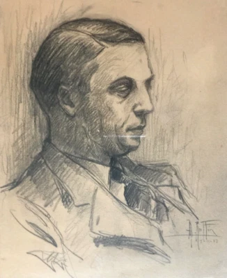 "Portrait d'Homme" dessin signé 1937 mine de plomb - Photo 1/4
