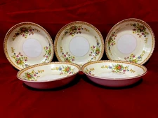 National China Patricia Set Of 5 Floral Gold Rim Dessert/Fruit Bowls 5 1/4"