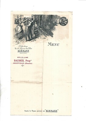 um 1900. Menü. Illustration. Kermann Likör. Hotel. Baudier. Granville. Selten