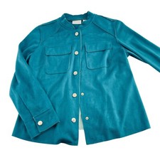 Chicos Mandarin Collar Teal Jacket Size 0 small Polyester faux suede