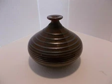 Handblown Art Piece Glass Studio Artisan Made Vase Brown w Dark Silver Swirl