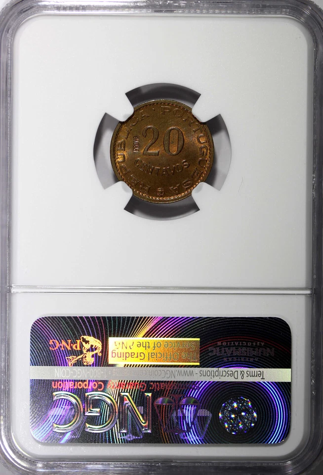 Angola Bronze 1962 20 Centavos PROVA Pattern NGC MS64 RB TOP GRADED KM# Pr58 (7) - Image 2 of 4