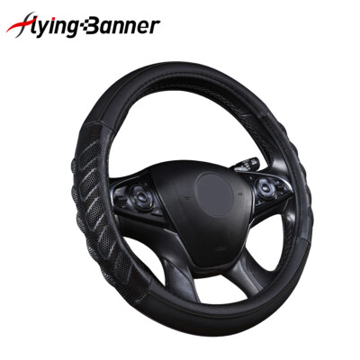 Universal 15'' Car Steering Wheel Cover Faux Leather Massage Black Anti-Slip Auto