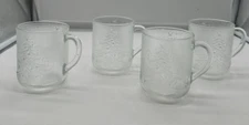 Duralex Glass Christmas Tree Mugs 3 3/4" Set Of 4 Embossed Clear France DRX4