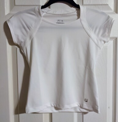 Fila Tennis T-Shirt Girl s S 7 White Stretchy Cap Sleeve Athletic Sporty