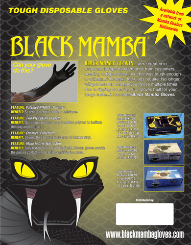 X-LARGE Black Mamba Gloves (100 per box); Disposable Nitrile Mechanic Glove;HVAC - Picture 3 of 4