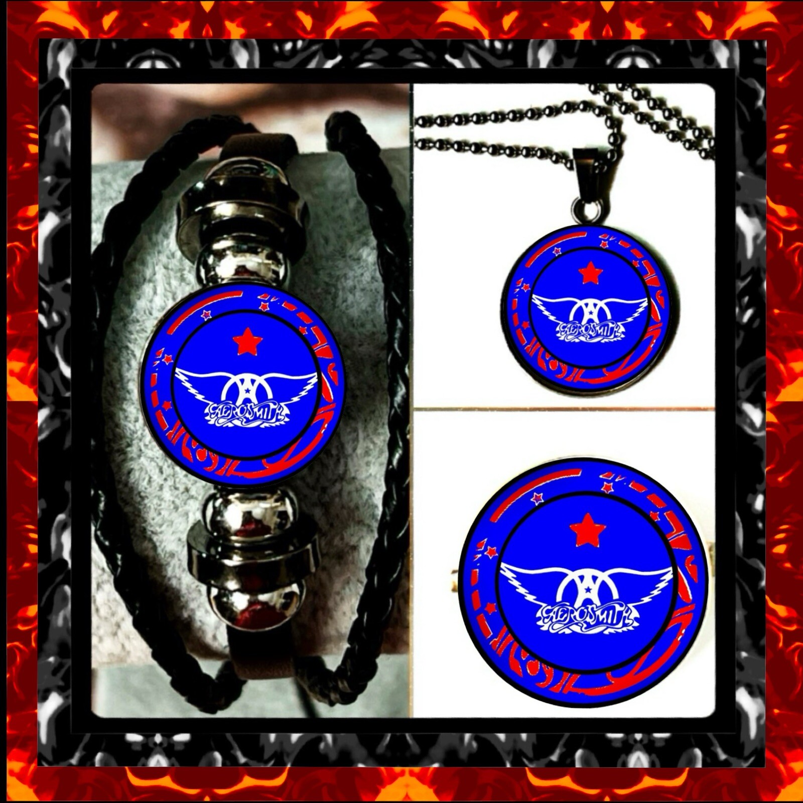 AEROSMITH SET OF THREE 🇺🇸 BRACELET ➕ NECKLACE ➕PIN